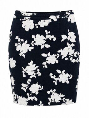 Cotton blend pencil skirt, Talbots, navy blue with white floral print, Size 12